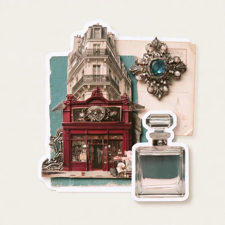 Paris perfumery collage sticker preview
